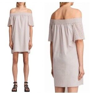 ALL‎ SAINTS Livia Pink Off-Shoulder Mini Shift Dress